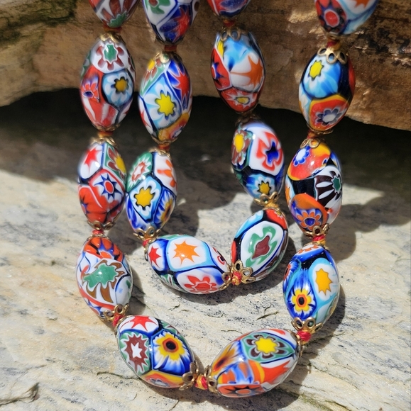 VTG VENETIAN MURANO MORETTI MILLEFIORI GLASS BEAD SET - Picture 4 of 12